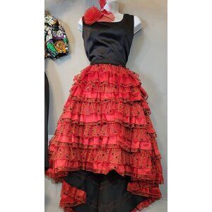 Four Dresses in One. Handmade Unique Black and Red Satiny Dress Size MD-LG
